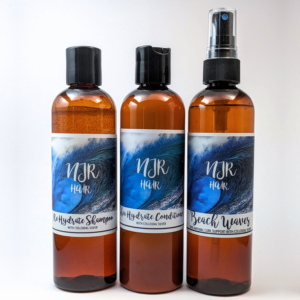 shampoo, conditioner and beach spray bottle pack